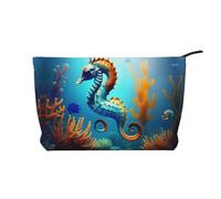 Seabed Coral Seahorse - Trousse per trucchi in velluto a coste, versatile, con cerniera, per uso quotidiano e organizer da viaggio, Nero , Taglia unica