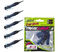 SEABUZZ Larva Set di esche da pesca in gomma, 5 pezzi x 50 mm, esche in gomma per trote, luccio e luccioperca, pesce pesce gatto e pesce persico - set da pesca per acqua dolce e salata (viola scuro)