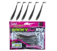 SEABUZZ Set di esche da pesca in gomma, 5 pezzi x 100 mm, esche in gomma per pesce gatto e lucioperca e luccio, per trote e pesce persico, set da pesca per acqua dolce e salata (oliva/mix seed)