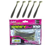 SEABUZZ Set di esche da pesca in gomma, 5 pezzi x 100 mm, esche in gomma per pesce gatto e lucioperca e luccio, per trote e pesce persico, set da pesca per acqua dolce e salata (Clear Kaki/Seed)