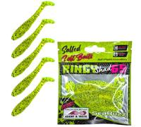 SEABUZZ Set di esche da pesca in gomma, 5 pezzi x 65 mm, esche in gomma per pesce gatto e lucioperca e luccio, per trote e pesce persico, set da pesca per acqua dolce e salata (Clear Lemon/Seed)