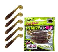 SEABUZZ Set di esche da pesca in gomma, 5 pezzi x 65 mm, esche in gomma per pesce gatto e lucioperca e luccio, per trote e pesce persico, set da pesca per acqua dolce e salata (Motor Oil Seed)