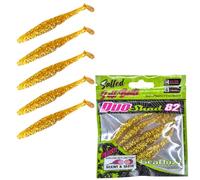 SEABUZZ Set di esche da pesca in gomma, 5 pezzi x 82 mm, esche in gomma per pesce gatto e lucioperca e luccio, per trote e pesce persico, set da pesca per acqua dolce e salata (Clear Gold Seed)