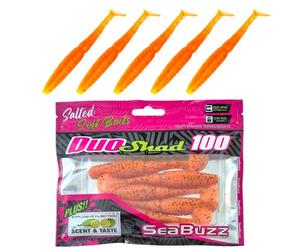 SEABUZZ Set di esche da pesca in gomma Duo Shad 5 pezzi x 100 mm - luccio trota pesce persico - esca artificiale - pesce pesce predatore - attrezzatura da pesca per acqua dolce e salata (arancione)