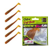 SEABUZZ Set di esche da pesca in gomma Rocky Shad 5 pezzi x 50 mm - luccio luccioperca - Esca artificiale - Pesce predatore - Attrezzatura da pesca per acqua dolce e salata (Cola)