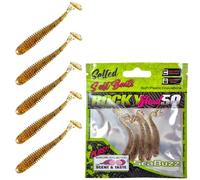 SEABUZZ Set di esche da pesca in gomma Rocky Shad 5 pezzi x 50 mm - luccio luccioperca - esca artificiale - trota & pesce predatore - attrezzatura da pesca per acqua dolce e salata (Motor Oil Red