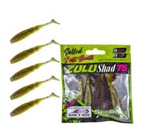 SEABUZZ Set di esche da pesca Zulu Shad 5 pezzi x 75 mm - luccio luccioperca pesce persico - esca artificiale per trote & pesce gatto - Set da pesca per acqua dolce e salata (Green Pumkin/Seed)