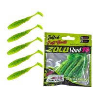 SEABUZZ Zulu Shad - Set di esche da pesca in gomma, 5 pezzi x 75 mm, per luccio, luccioperca, pesce persico e pesce gatto, per pesca artificiale, per acqua dolce e salata (lime/giallo/seed)