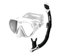 SEAC bis Rondò, Set Snorkeling Maschera Frameless monolente in Vetro Temperato e Snorkel Dry Top con Valvola di Spurgo, Boccaglio Ergonomico in Silicone Unisex-Adult, Bianco, One Size
