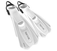 SEAC BOOST - Pinne da Snorkeling e Sub con Cinturino Sling Ultra Confortevole | Da Usare Anche Senza Calzari o Calzini | Extra Leggere, Antiscivolo, Bianco, XS/S