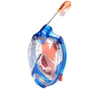 Seac Magica, Maschera Snorkeling Full Face Integrale Anti Appannamento con Morbido Facciale in 4 Taglie, Valvola di Spurgo e Snorkel Dry Top, blu/arancione, S/M