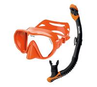Seac Set Snorkeling Bis Rondò Dry - Adulto, Maschera monolente vetro temperato, Snorkel Dry Arancio