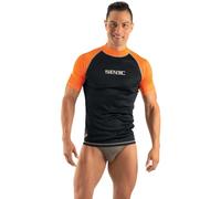 SEAC T-Sun Short Man, Maglia Protettiva Rash Guard per Snorkeling e Nuoto Anti UV, Nero/Arancione, XS