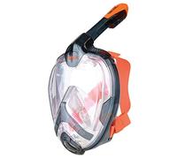 Seac Unica, Maschera Subacquea Integrale in Silicone per Snorkeling, Full Face Mask con Visione 180°, Borsa Porta Maschera, L/XL, nero/arancione