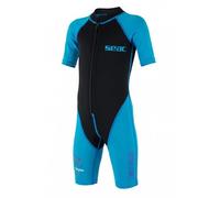 SEAC Unisex Bambini Muta Shorty in Neoprene da 1.5 mm e Lycra per il Nuoto, lo Snorkeling e il Gioco in Acqua, Nero/Azzurro, 9 Anni