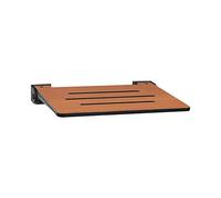 Seachrome Slimline - Doccia pieghevole da parete, sedile in teak con telaio nero opaco