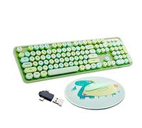 Seaciyan Tastiera wireless e mouse combinata, ergonomica, carina e retrò, tastiera USB colorata per giochi e ufficio (verde)