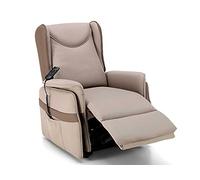 SEADA, Poltrona Relax Elettrica con Sistema Alzapersona, Reclinabile con 2 Motori e Ruote Per Anziani, Con Telecomando, Modello Roma, 87 x 76 x H102 cm (Similpelle Tortora)