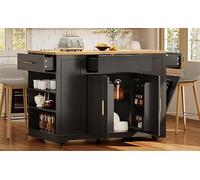 Seaforie Isola da cucina con ruote, con scomparto per rifiuti, 2 ante e 3 cassetti, senza pattumiera, ideale come isola da cucina mobile, carrello da portata o credenza, 120 x 50 x 92 cm