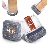Seaforie Tappi per gambe della sedia, 24 pezzi, quadrati da 14 a 19 mm, con feltro a 360° e diametro regolabile per tappi di protezione, antiscivolo, lavabili per sedie, colore: grigio trasparente