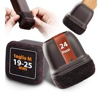 Seaforie Tappi per gambe della sedia, 24 pezzi, quadrati da 19 a 25 mm, con feltro a 360° e diametro regolabile per tappi di protezione, antiscivolo, lavabili per sedie, colore marrone scuro