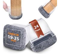Seaforie Tappi per gambe della sedia, 24 pezzi, quadrati da 19 a 25 mm, con feltro a 360° e diametro regolabile per tappi di protezione, antiscivolo, lavabili per sedie, colore: grigio trasparente
