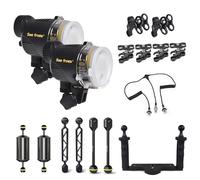 Seafrogs SF-01 Kit stroboscopico per illuminazione subacquea. Include 2 luci stroboscopiche, 2 sfere galleggianti, 6 barre di prolunga, 1 cavo in fibra ottica, 1 vassoio in alluminio per Seafrogs