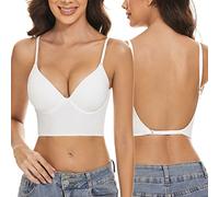 seagallery - Reggiseno convertibile con scollo profondo sulla schiena, effetto push-up, scollo a V profondo, schiena scoperta, con ferretto, spalline regolabili individualmente, bianco, L