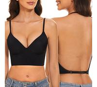 seagallery - Reggiseno convertibile con scollo profondo sulla schiena, effetto push-up, scollo a V profondo, schiena scoperta, con ferretto, spalline regolabili individualmente, Nero , M