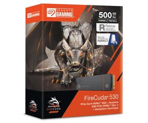 Seagate FireCuda 530, 500 GB, Internal Solid State Drive - M.2 PCIe Gen4 ×4 NVMe 1.4, transfer speeds up to 7,000 MB/s, 3D TLC NAND, 640 TBW, Heatsink, 3 year Rescue Services (ZP500GM3A023)