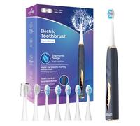 Seago spazzolino elettrico con sensore di pressione con porta spazzolino elettrico, 8 Testine, 40000 VPM, 5 Modalità, Timer da 2 Min, IPX7, Per Adatto alle persone sensibili, Adulti, Bianco (Blu)