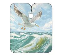 Seagull Flying Over The Ocean Waves Grembiule da barbiere con chiusura a scatto regolabile, mantello impermeabile per taglio di capelli da uomo capa para cortar Cabello 165,1 x 139,7 cm