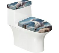 Seagull, set di 2 copriwater con coperchio del serbatoio, elastico, per WC a forma di U e allungati, decorazione per il bagno, regalo di inaugurazione della casa