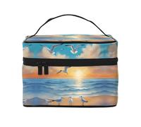 Seagulls by the sea - Beauty case da donna, grande capacità, portatile, da viaggio, (22,9 x 16,5 x 15,7 cm), grande borsa per il trucco per ragazze