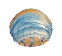 Seagulls by the sea - Cuffia da doccia con stampa completa, per donne e uomini, riutilizzabile, a doppio strato, impermeabile, resistente, traspirante