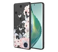 SEAHAI Cover per HONOR Magic 5 Lite 5G, Custodia Ultra Sottile in Silicone Liquido Morbida con Modello Animale di Fiori Carini, Elegante Matte TPU Bumper Antiurto Case - Nero S01