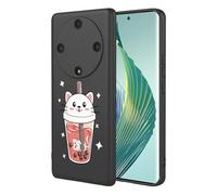 SEAHAI Cover per HONOR Magic 5 Lite 5G, Custodia Ultra Sottile in Silicone Liquido Morbida con Modello Animale di Fiori Carini, Elegante Matte TPU Bumper Antiurto Case - Nero S10