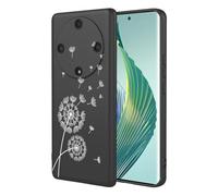 SEAHAI Cover per HONOR Magic 5 Lite 5G, Custodia Ultra Sottile in Silicone Liquido Morbida con Modello Animale di Fiori Carini, Elegante Matte TPU Bumper Antiurto Case - Nero S03