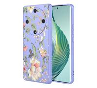 SEAHAI Cover per HONOR Magic 5 Lite 5G, Custodia Ultra Sottile in Silicone Liquido Morbida con Modello Animale di Fiori Carini, Elegante Matte TPU Bumper Antiurto Case - Viola S02