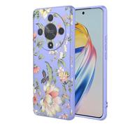 SEAHAI Cover per HONOR Magic 6 Lite 5G / HONOR X9b, Custodia Ultra Sottile in Silicone Liquido Morbida con Modello Animale di Fiori Carini, Elegante Matte TPU Bumper Antiurto Case - Viola S02