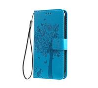 SEAHAI Cover per HONOR X7c / HONOR 200 Smart 5G Portafoglio, Custodia con Bella Foglie e Gatto in Rilievo Design in Pelle Custodia, Antiurto Case Custodia, Blu