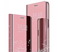 SEAHAI Cover per Samsung Galaxy A34 5G, Specchio Case Clear View Standing Mirror Flip Custodia Full Body Protettiva Bumper Folio Copertura - Oro Rosa