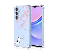 SEAHAI Cover per Samsung Galaxy A55 5G, Custodia Protettiva Ultra Sottile ed Elegante in Silicone TPU Trasparente, Bello Fiori Colorful Cover Antiurto Case - Gatto Sakura