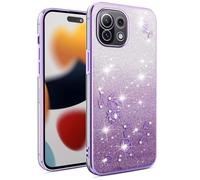 SEAHAI Cover per Xiaomi 11 Lite 5G NE/Xiaomi Mi 11 Lite, Colore Gradiente Brillantini Fiore Motivo Design Ultra Sottile Morbido Silicone TPU Bumper Antiurto Custodia Donna Case Cover - Viola