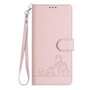SEAHAI Hülle für OPPO A5X 5G/4G Handyhülle, Niedlich Geprägt Katze Premium PU Leder Folio Brieftasche Stoßfest Schutzhülle mit Ständer/Kartenfach/RFID-Schutz, Roségold