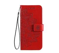 SEAHAI Pelle Cover per Xiaomi Redmi 10 / Redmi 10 2022, Elegante Fiore a Sette Petali Design Flip Custodia in PU Portafoglio, Antiurto Case Cover con Stand/Slot per Schede, Rosso