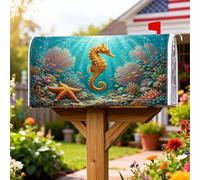 Seahorses - Coperture magnetiche per cassette postali, con stella marina colorata e corallo, turchese estivo, protezione per la decorazione esterna del cortile, 53 x 64 cm