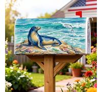 Seal - Coperture magnetiche per cassette postali, conchiglie con onde naturali costiere blu per le vacanze, per esterni, giardino, cortile, decorazione 45,7 x 53,3 cm