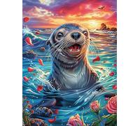 Seal in A Tropical Ocean Puzzle 300 Pezzi Arte Pop Mondiale Science Fiction Magical Dream Collezione Arte Pop Rompicapo Divertente E Colorato Idea Regalo Per Giovani Adulti 300 PCS