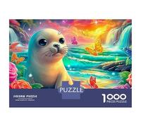 Seal in Paradise Jigsaw Puzzles for Adults Challenging Puzzles Difficult Challenges 1000 Piece Seal Pup Colorful Coral Reef Difficult Hard Jigsaw Puzzles for Man And Woman with Letters on Back 38x26c